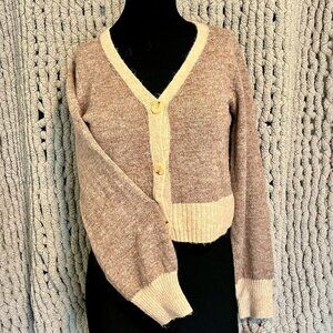 Yet Again Cropped Light Brown and Cream Cardigan – Size Small
